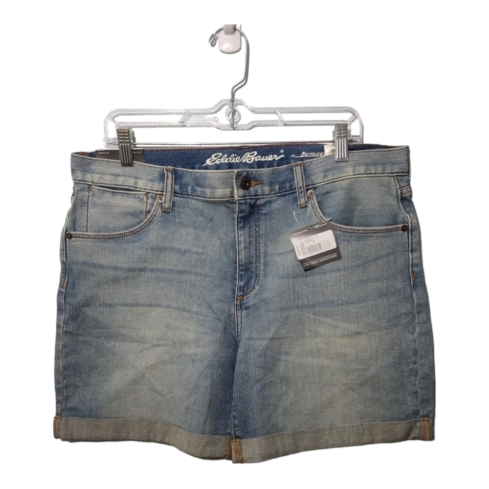 Eddie Bauer Boyfriend Light Wash Cuffed Boho Vacation Resortwear Shorts Sz 12